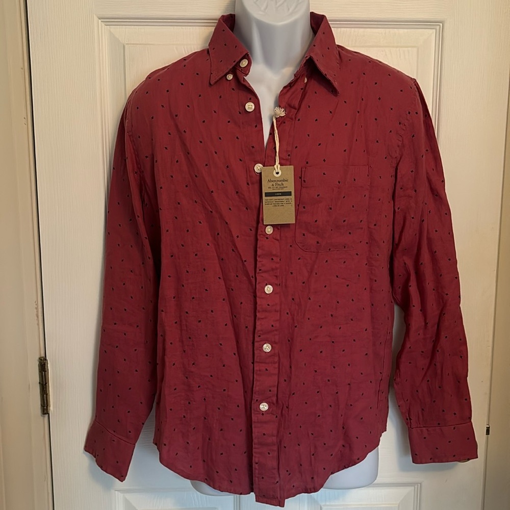 Abercrombie & Fitch 100% Linen Pink /Red Collared Shirt
